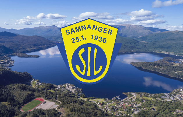 Samnanger sett frå lufta, med idrettsplassen i Hagabotnane